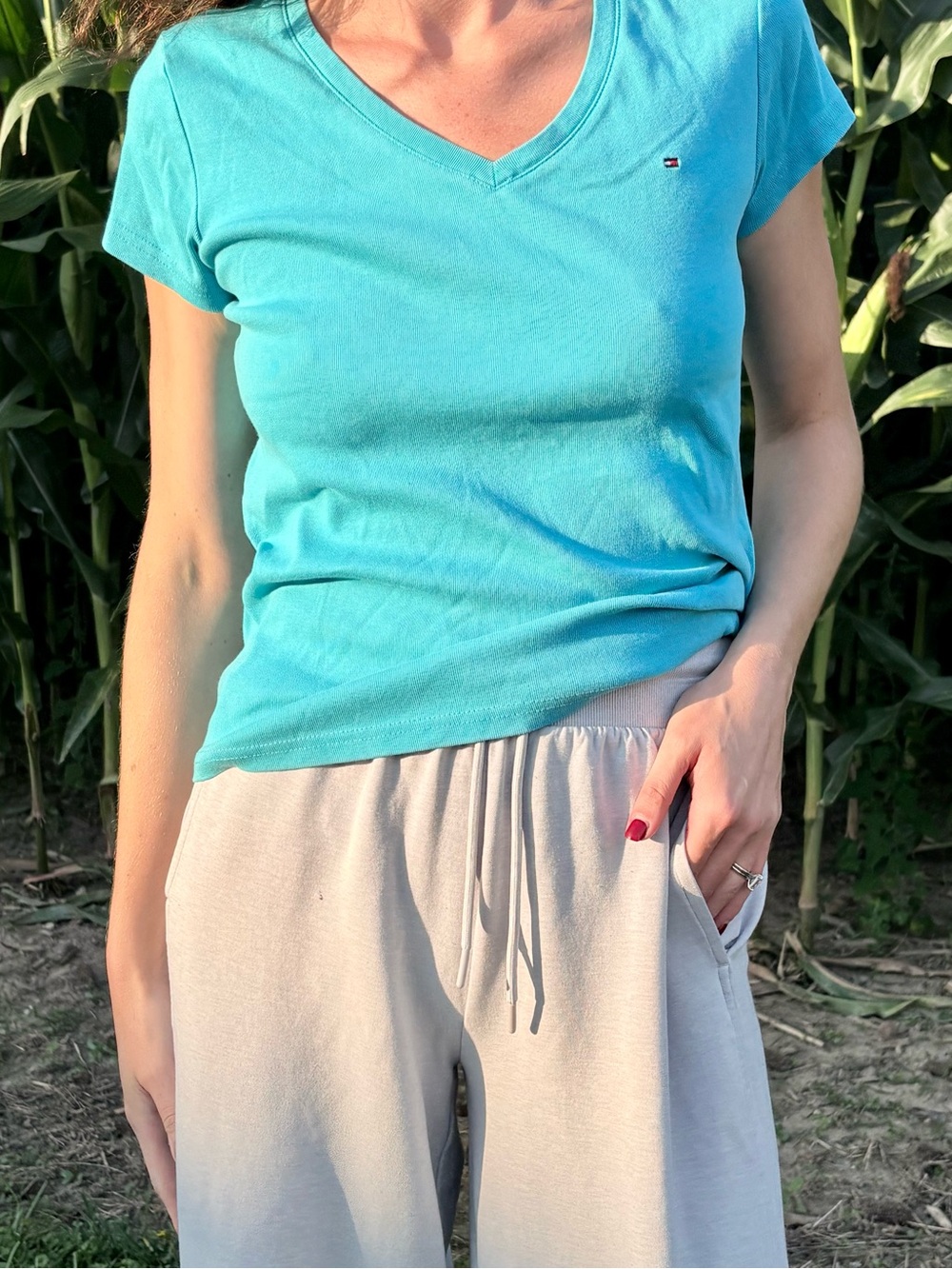 Tommy Hilfiger Women’s V-Neck Tee in Turquoise